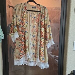 Sakkas Floral Kimono Cardigan - Beige